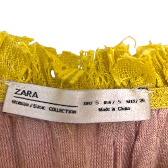 Zara Yellow Off The Shoulders Lace Dress- Size Small - Picture 13 of 16
